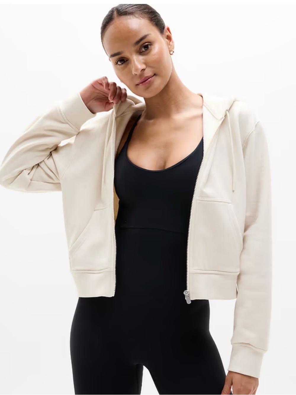 Athleta Forever Fleece Full Zip Sweatshirt in Bone